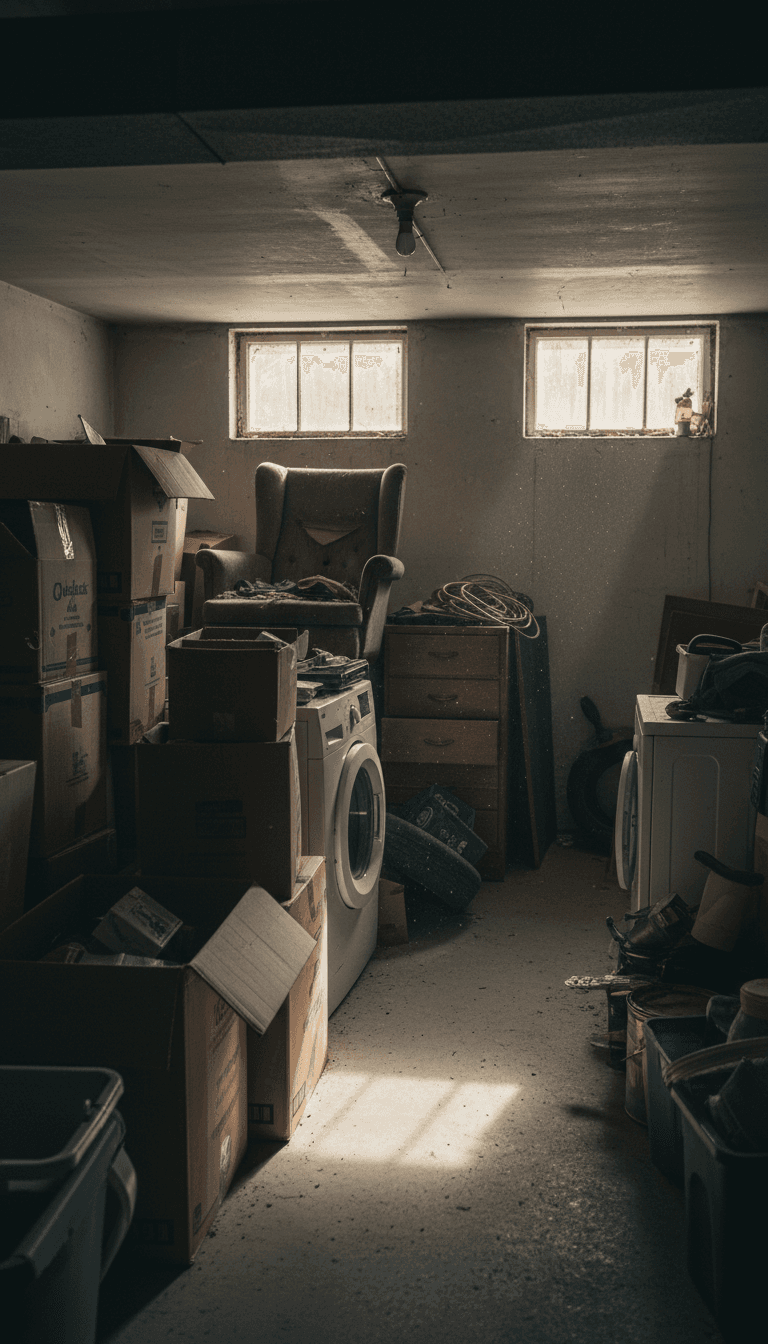 Cluttered residential garage before cleanout service