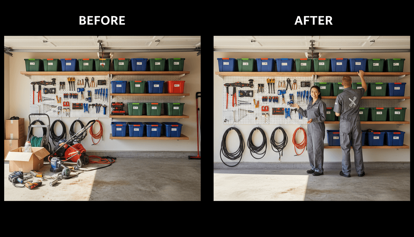Organized cleanout items in empty garage space